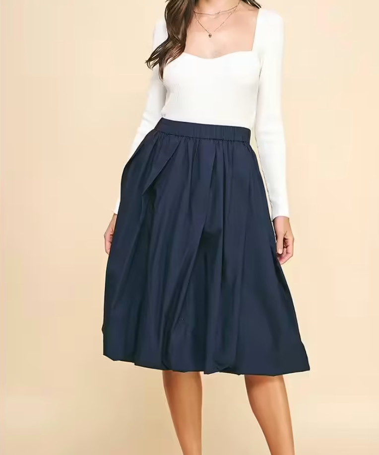 BUBBLE HEM KNEE LENGTH SKIRT