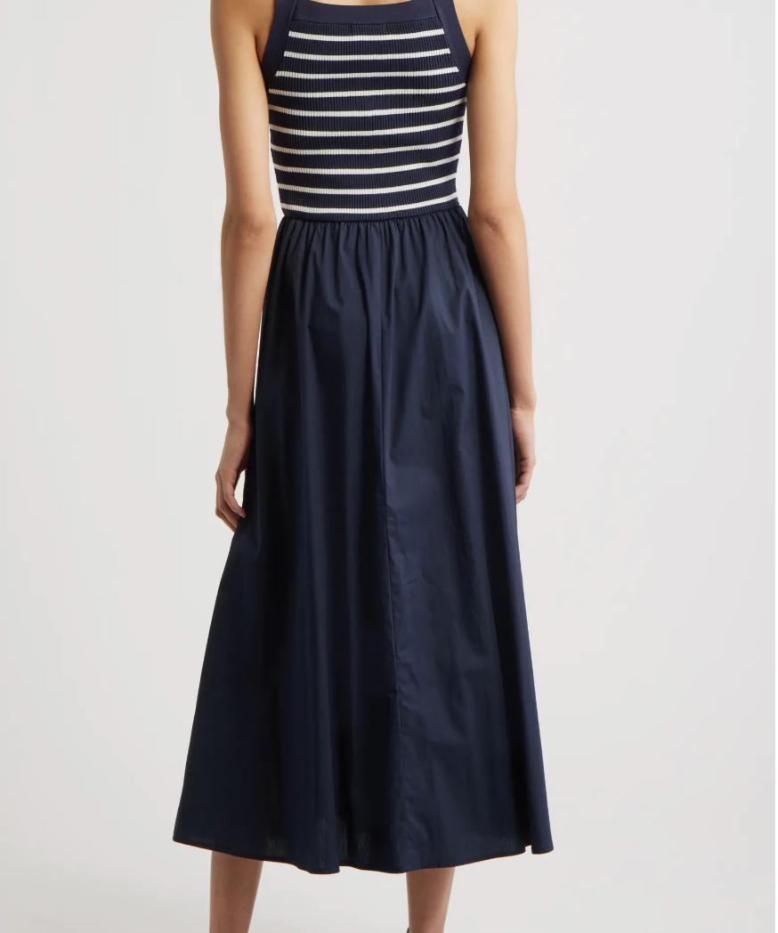 MIXED MEDIA SLVLESS MIDI DRESS