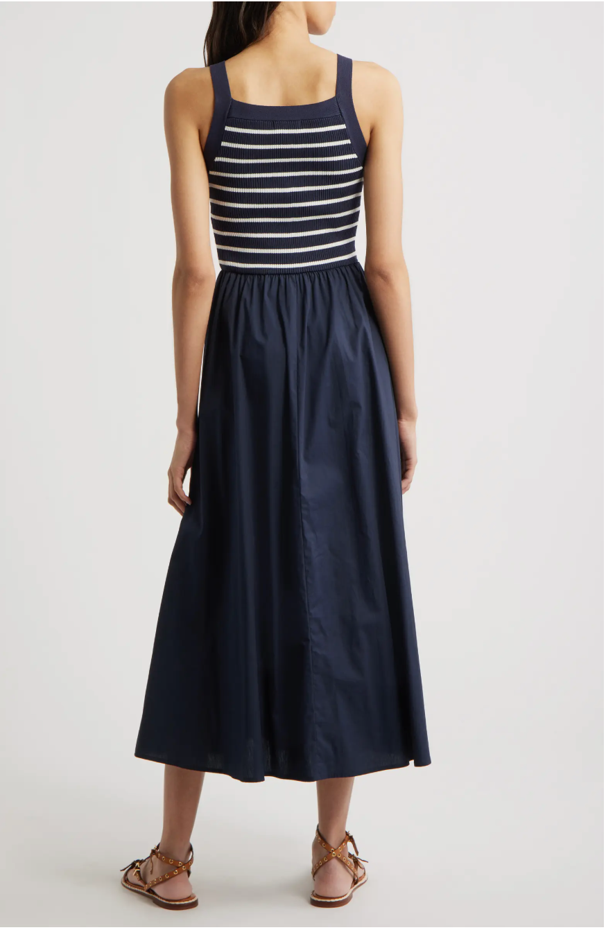 MIXED MEDIA SLVLESS MIDI DRESS