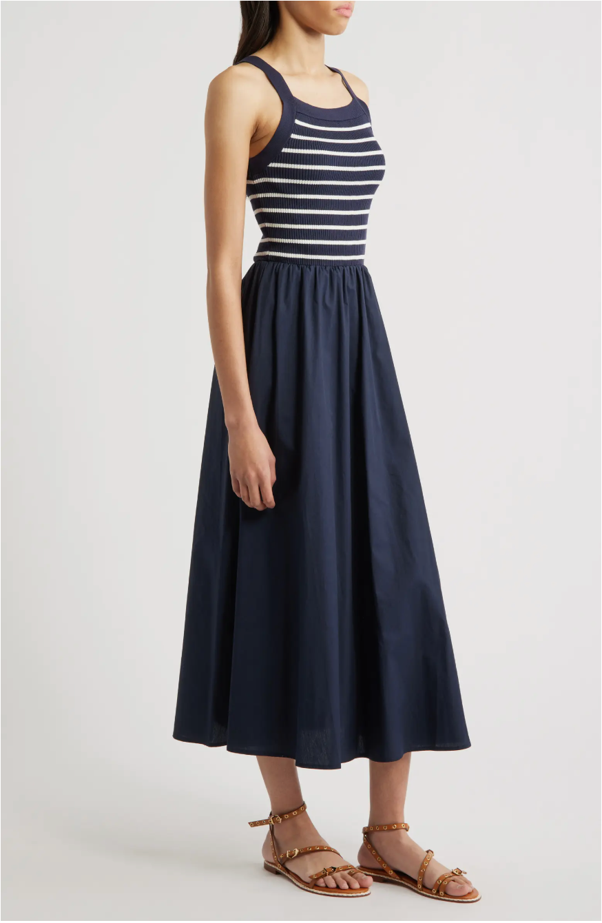 MIXED MEDIA SLVLESS MIDI DRESS