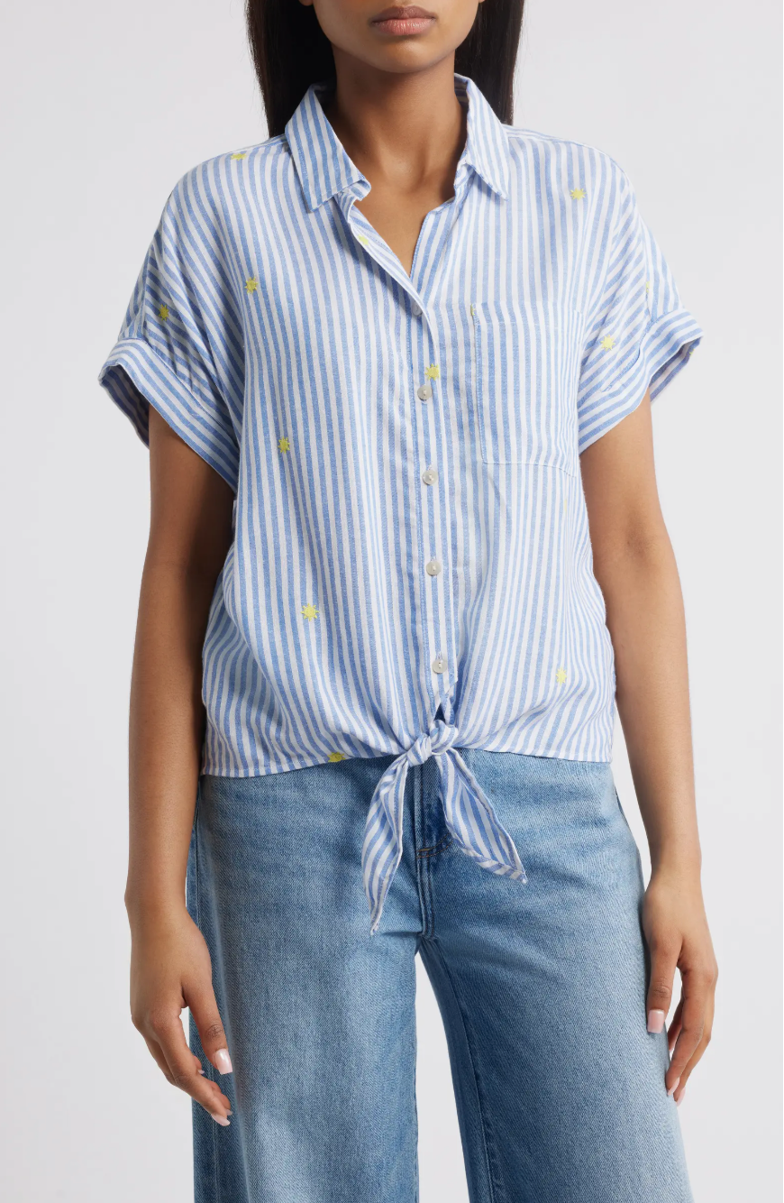 ROSIE STRIPED LEMON APPLIQUE BLOUSE