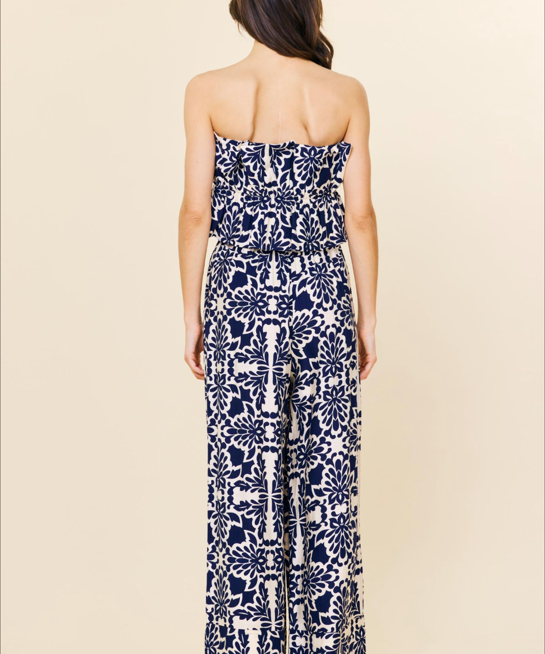 PRINTED STRAPLESS JUMPSUIT