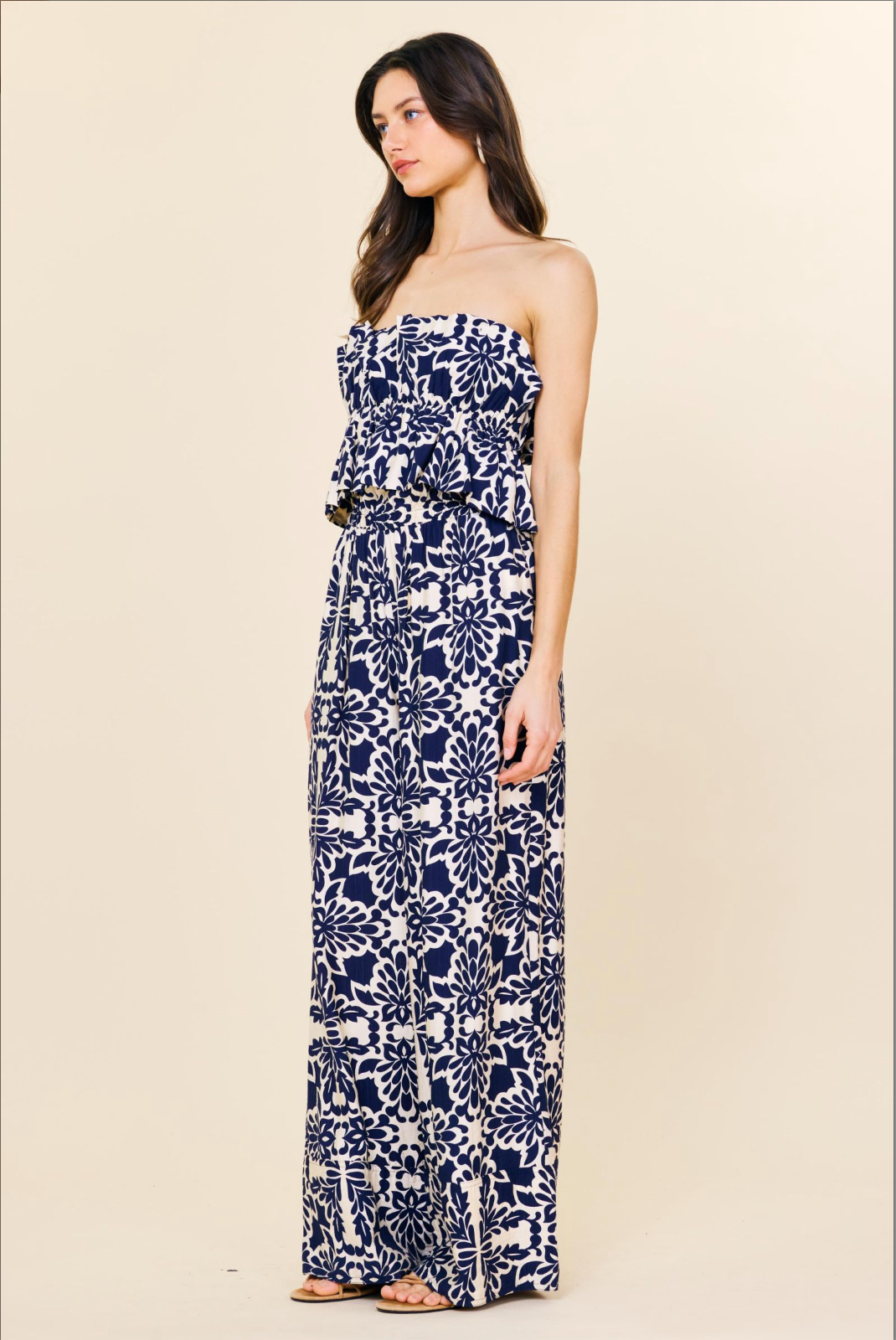 PRINTED STRAPLESS JUMPSUIT