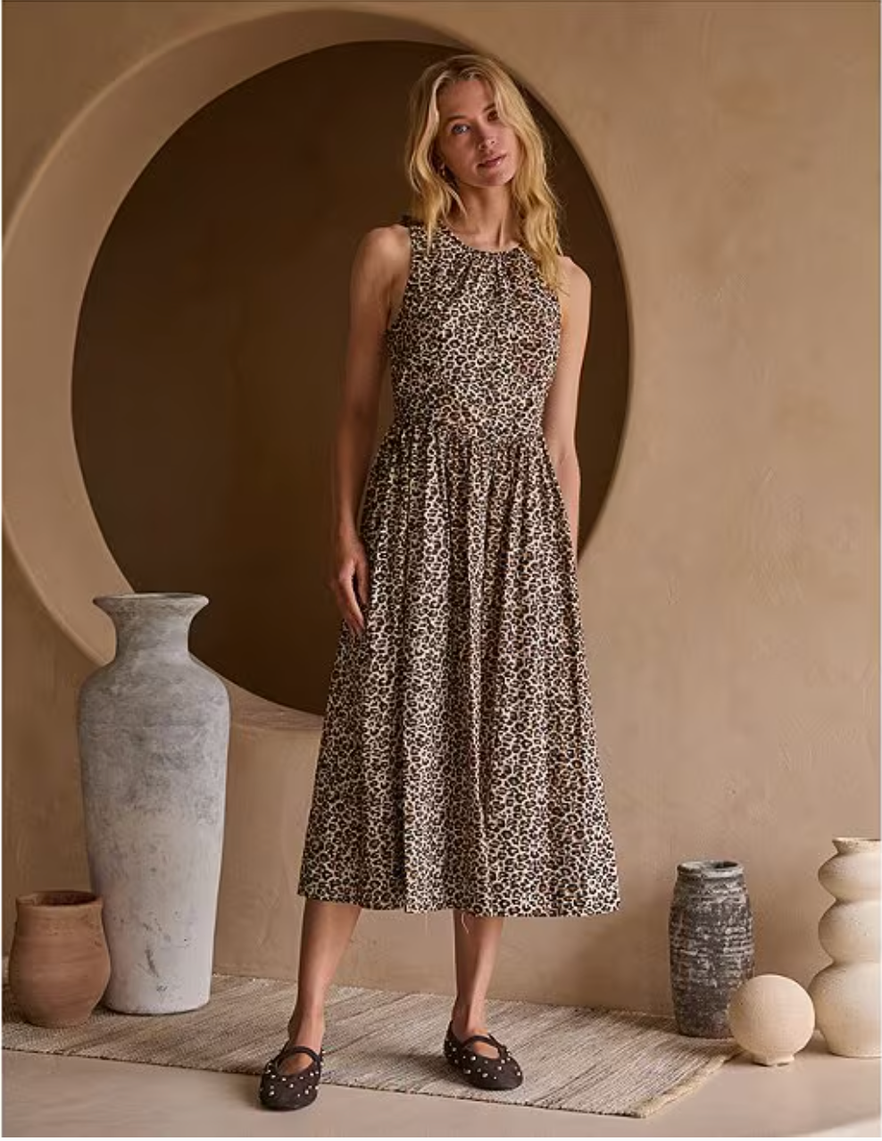 LEOPARD PRINT POPLIN SUNDRESS