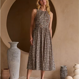 LEOPARD PRINT POPLIN SUNDRESS