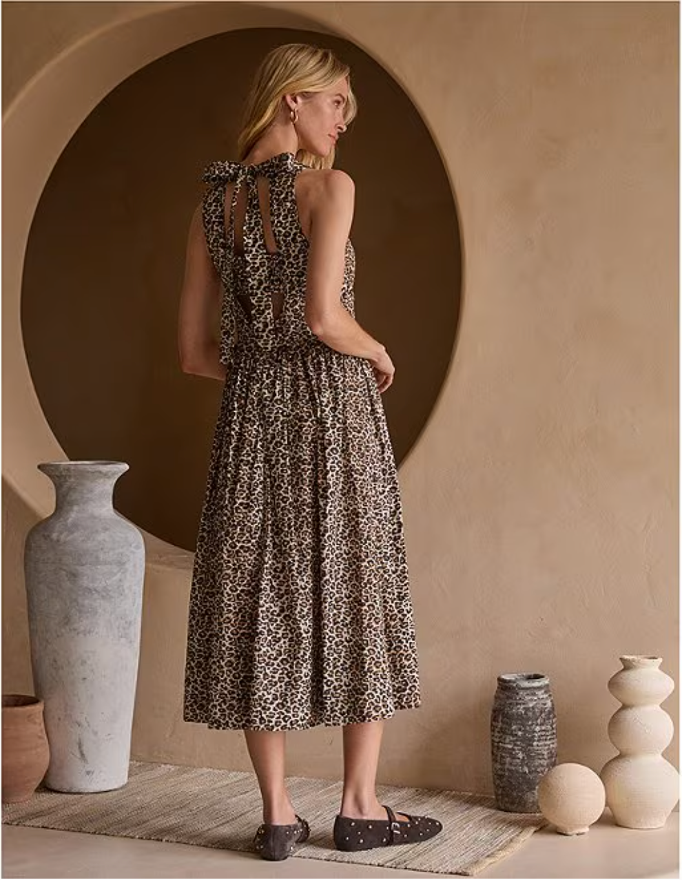 LEOPARD PRINT POPLIN SUNDRESS