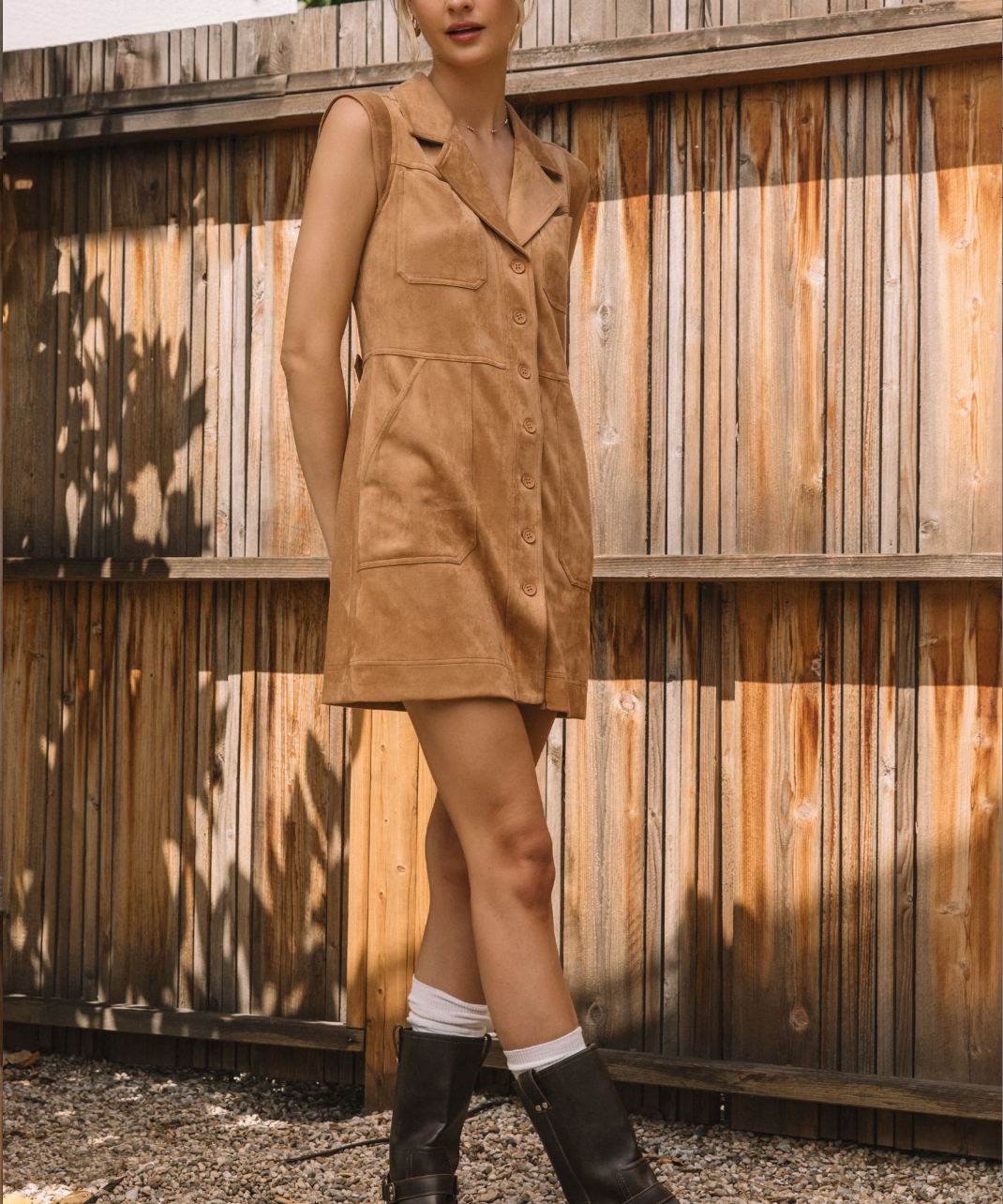 SLVLS BUTTONED FAUX SUEDE MINI DRESS