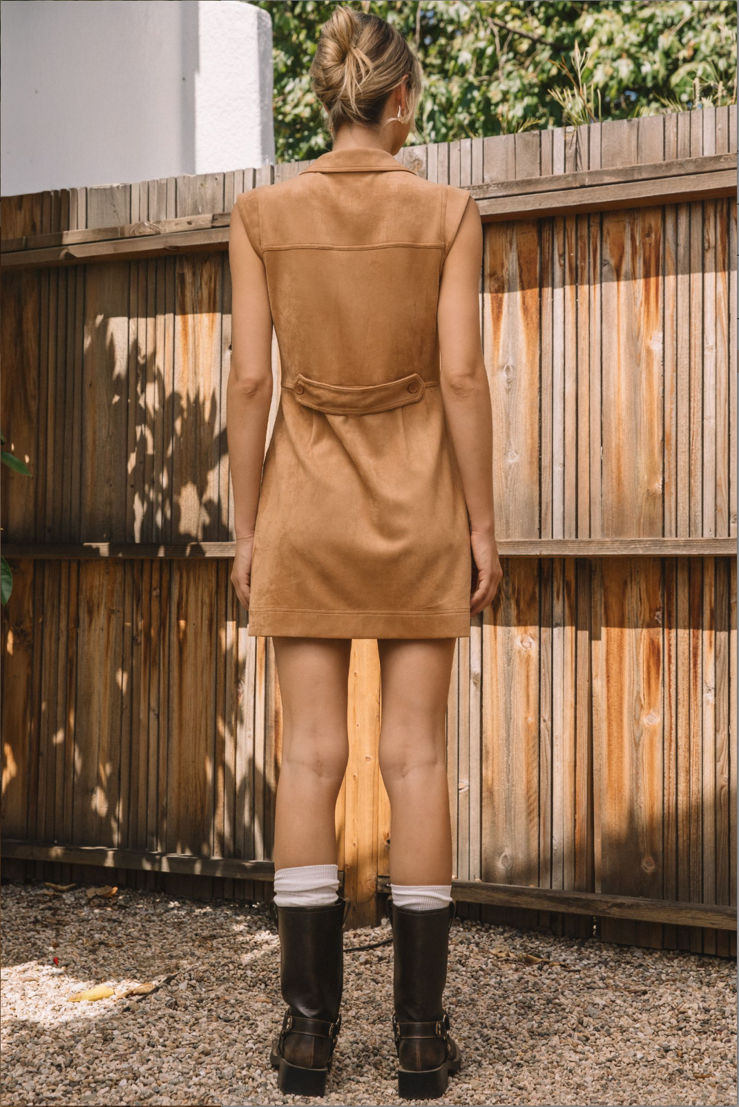 SLVLS BUTTONED FAUX SUEDE MINI DRESS