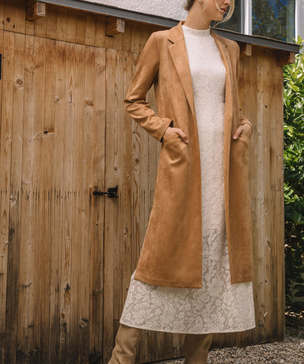 FAUX SUEDE FALL DUSTER