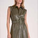 SLVLESS ELASTIC WAIST FAUX MINI