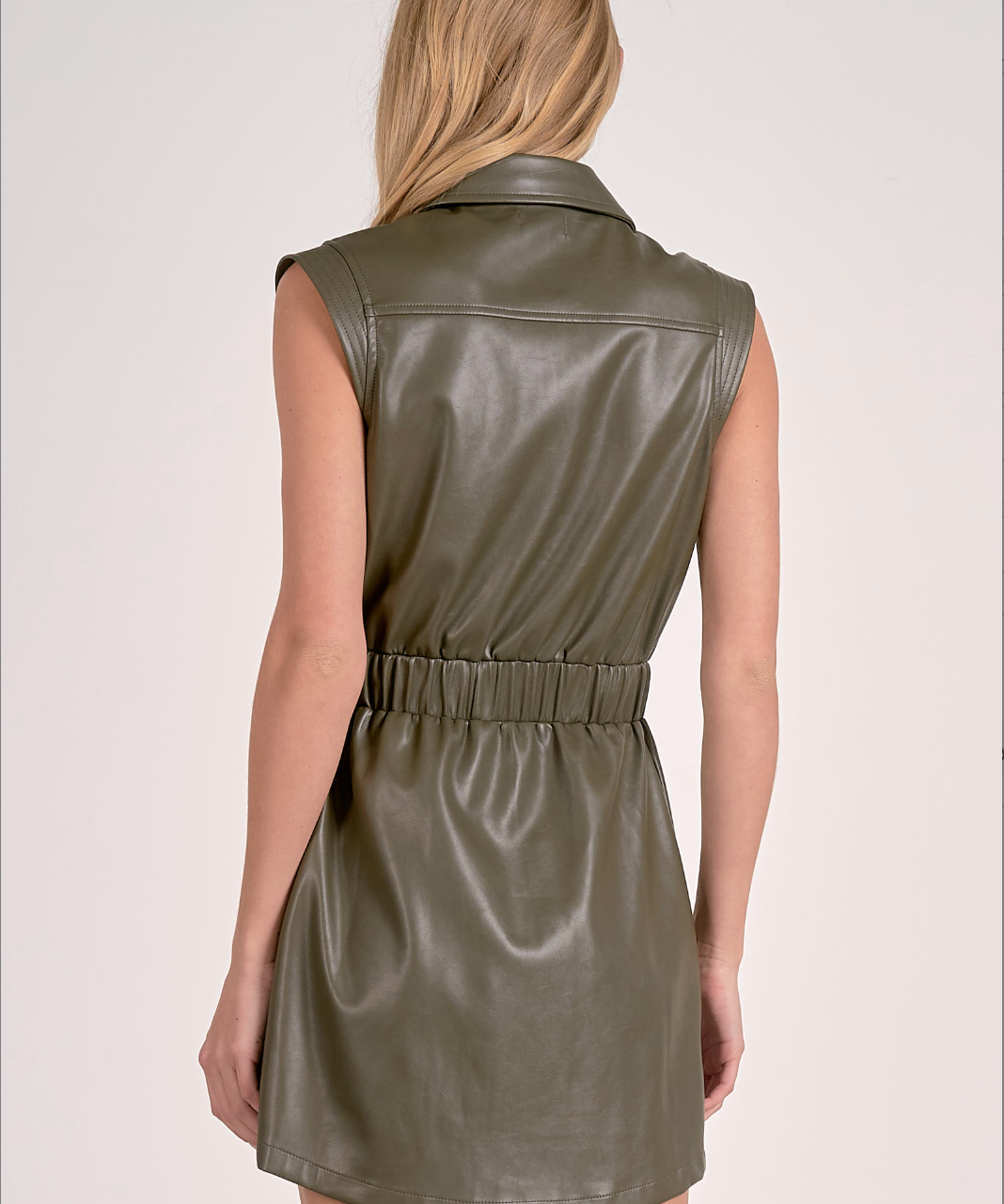 SLVLESS ELASTIC WAIST FAUX MINI