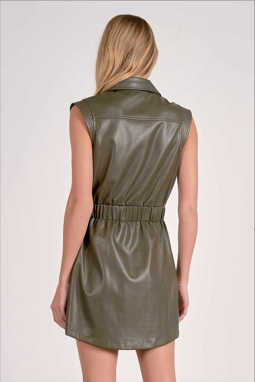 SLVLESS ELASTIC WAIST FAUX MINI