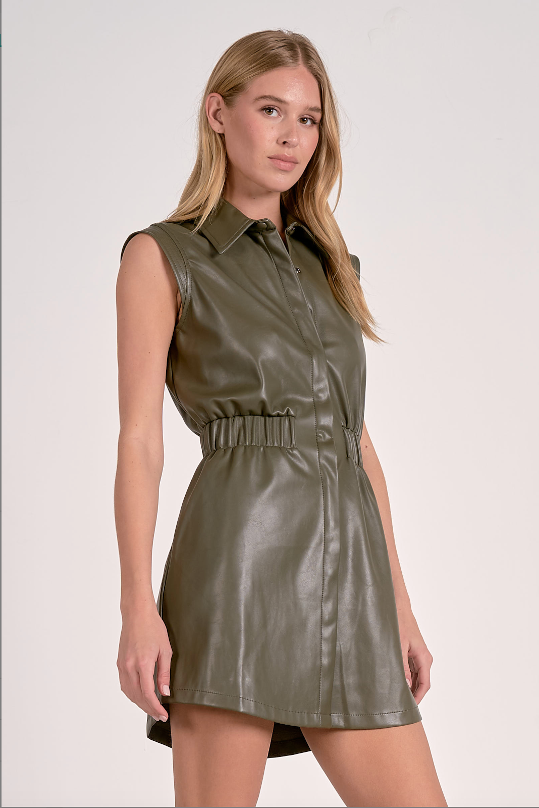 SLVLESS ELASTIC WAIST FAUX MINI
