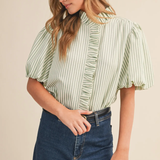 STRIPE RUFFLE NECK TOP