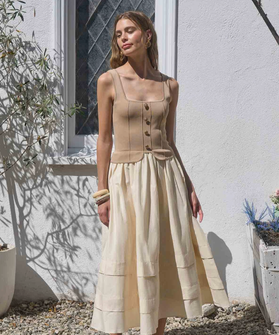 ALLIE MIXED MEDIA MIDI DRESS