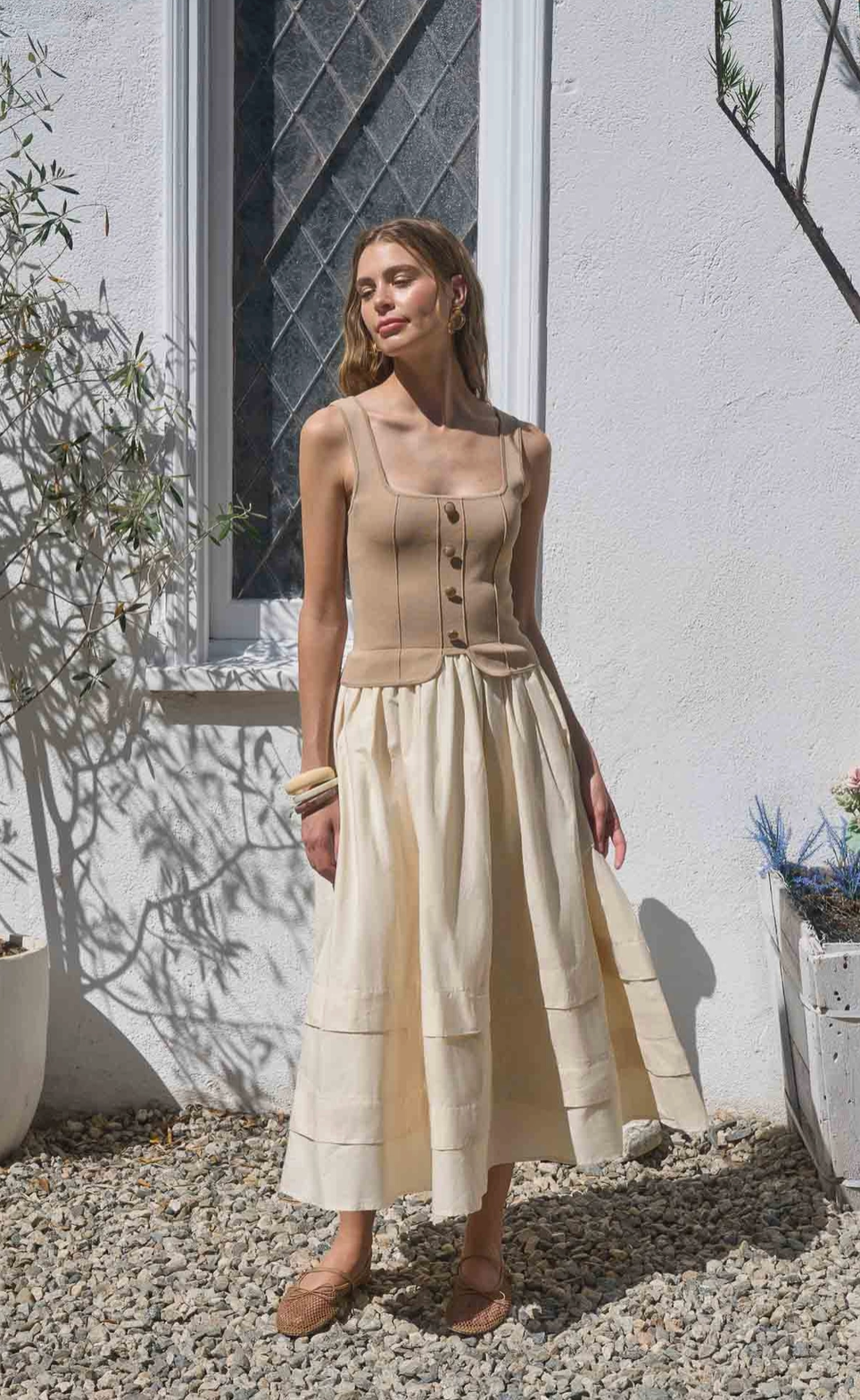 ALLIE MIXED MEDIA MIDI DRESS