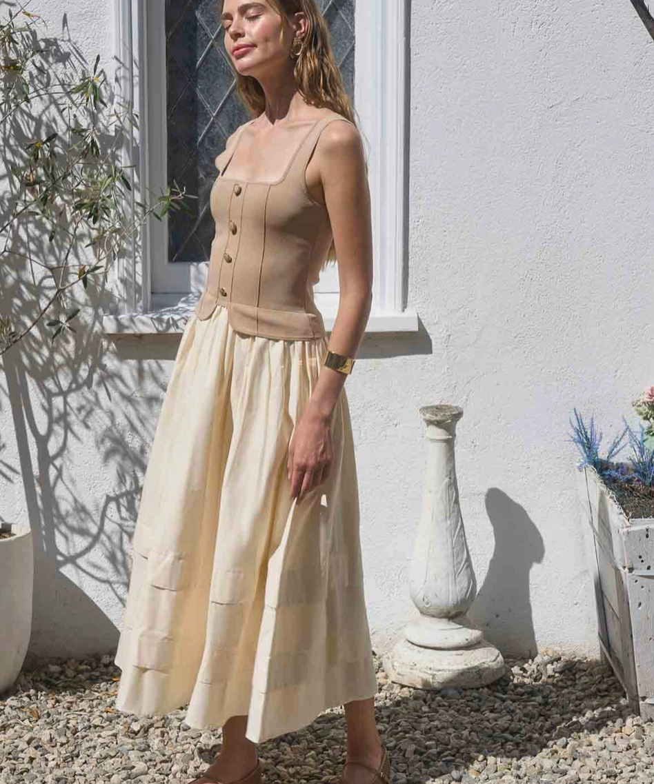 ALLIE MIXED MEDIA MIDI DRESS
