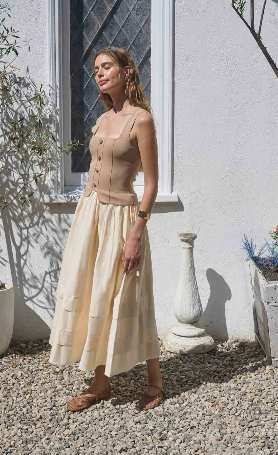 ALLIE MIXED MEDIA MIDI DRESS