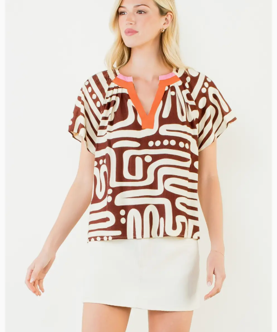 NADIA PATTERN V NECK TOP