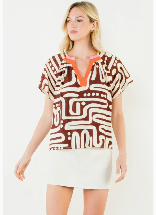 NADIA PATTERN V NECK TOP