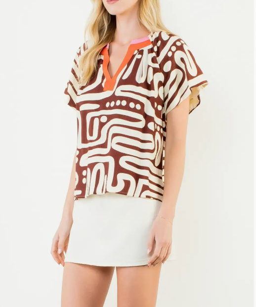 NADIA PATTERN V NECK TOP
