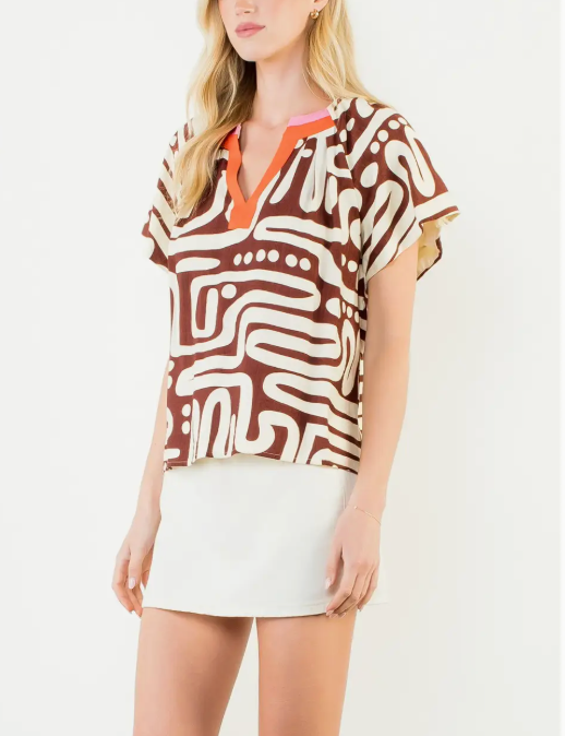 NADIA PATTERN V NECK TOP