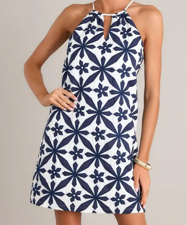 EMBROIDERED HALTER DRESS