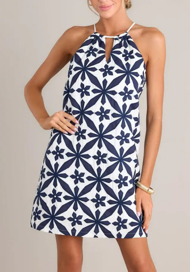 EMBROIDERED HALTER DRESS