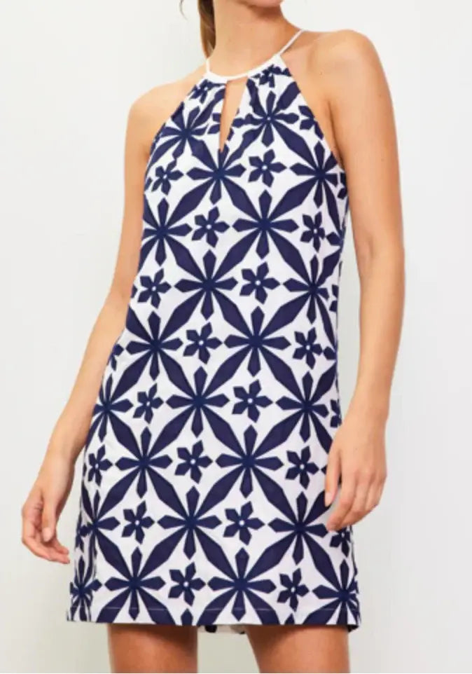 EMBROIDERED HALTER DRESS