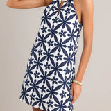 EMBROIDERED HALTER DRESS