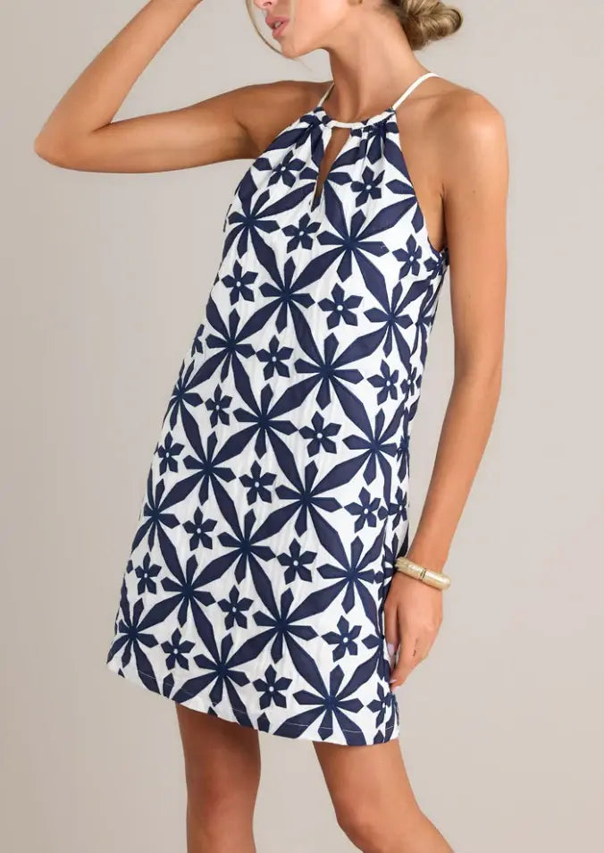 EMBROIDERED HALTER DRESS