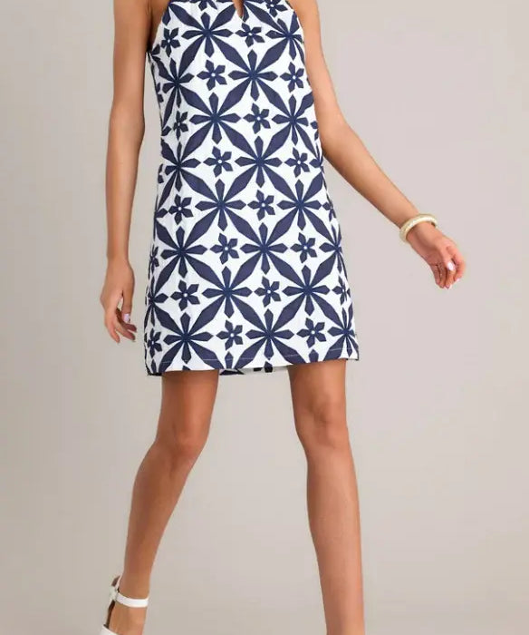 EMBROIDERED HALTER DRESS