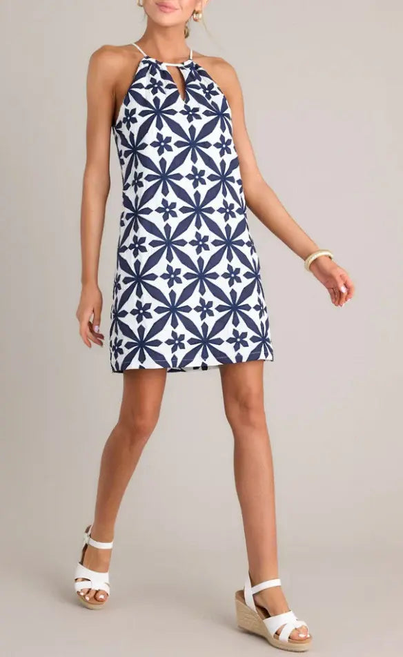 EMBROIDERED HALTER DRESS