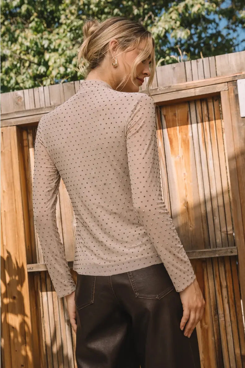 EMBELLISHED MESH MOCK TOP