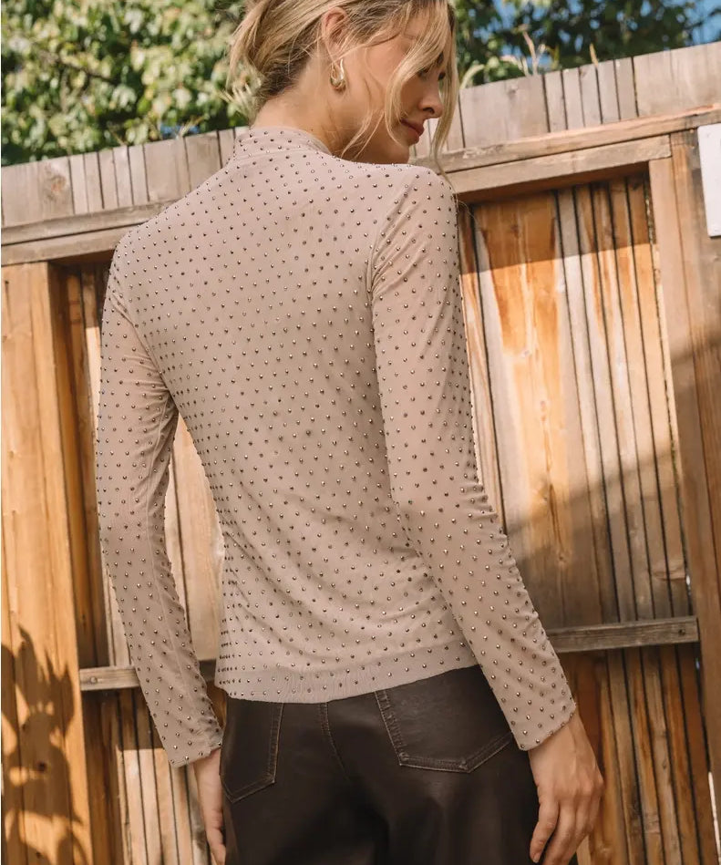 EMBELLISHED MESH MOCK TOP