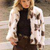 COW PRINT FAUX FUR JACKET
