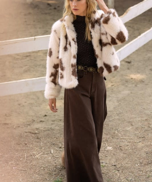 COW PRINT FAUX FUR JACKET