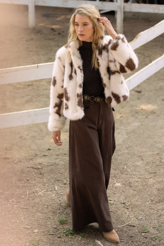 COW PRINT FAUX FUR JACKET