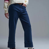 Straight leg Pants with cropped hem in navy