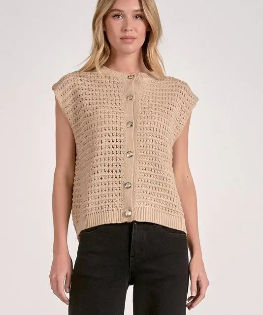 SLVLSS BUTTON DETAIL SWEATER CARDIGAN