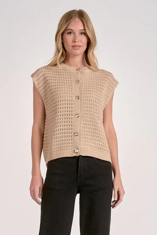 SLVLSS BUTTON DETAIL SWEATER CARDIGAN