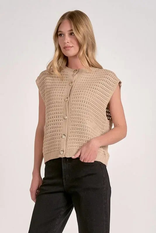 SLVLSS BUTTON DETAIL SWEATER CARDIGAN
