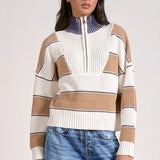 HALF ZIP CABLE STRIPE DETAIL SWEATER