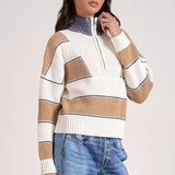 HALF ZIP CABLE STRIPE DETAIL SWEATER