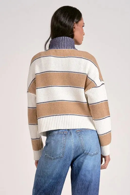 HALF ZIP CABLE STRIPE DETAIL SWEATER