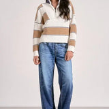 HALF ZIP CABLE STRIPE DETAIL SWEATER