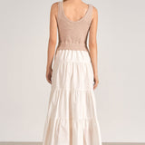 WHITE TIERED MIDI WITH TAUPE KNIT TOP