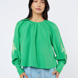 EMBROIDERED LSLV PALM BLOUSE