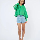 EMBROIDERED LSLV PALM BLOUSE