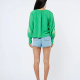 EMBROIDERED LSLV PALM BLOUSE